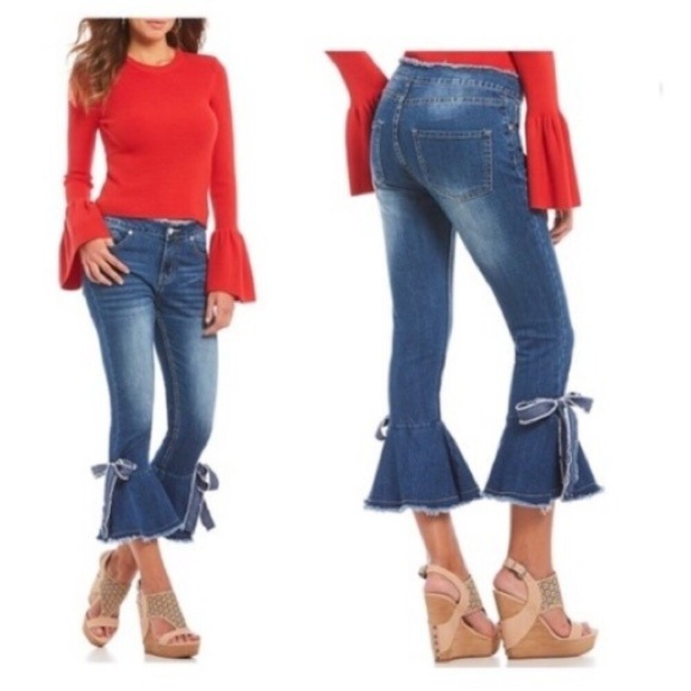 Gianni Bini Delia Frayed Ruffle Hem Cropped Flare XS